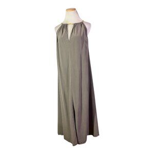 Eres Size L/XL Grey Silk Beach Sleeveless Dress Drawstring Neckline Ties